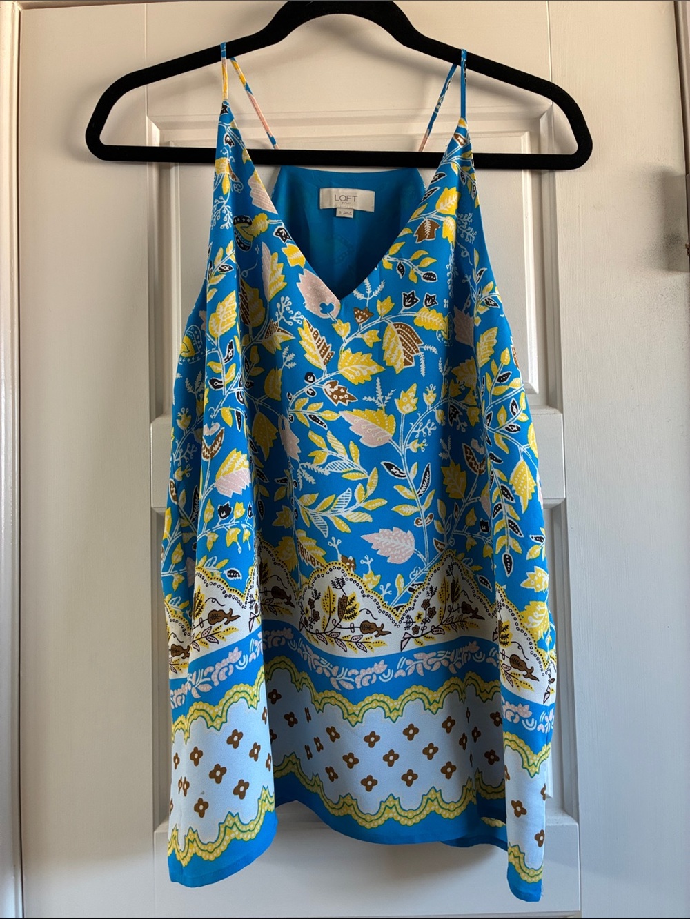 LOFT Bright Blue Floral V-Neck Spaghetti Strap Cami